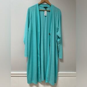 Lane Bryant Womens Long Cardigan Duster Overpiece Turquoise Ribbed Plus Sz 14/16